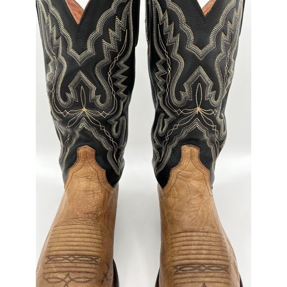 Lucchese 2000 Men’s Size 8D Black Tan Ostrich Leather Western Cowboy Boots - Picture 3 of 14
